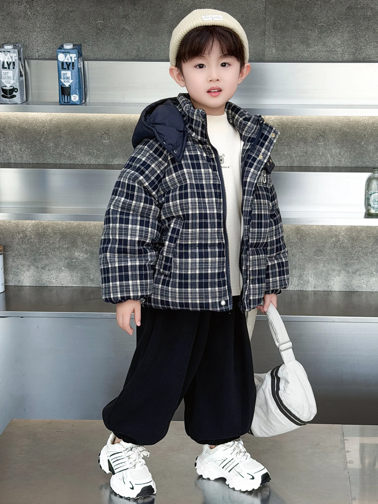 

Утепленная хлопковая куртка в клетку на флисовой подкладке для мальчиков, зимняя теплая куртка с капюшоном на молнии, с длинными рукавами, молодежная модная верхняя одежда