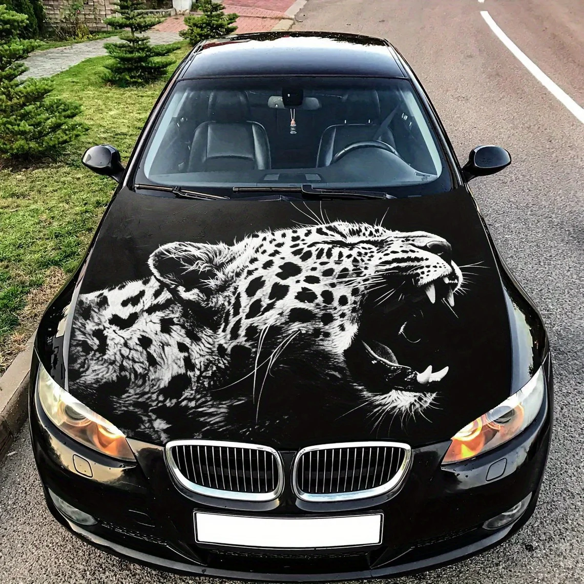

Ревущий черный леопардовый капот автомобиля, цветная виниловая наклейка, графический капот грузовика, автоаксессуары, украшение, защитная наклейка, подарок