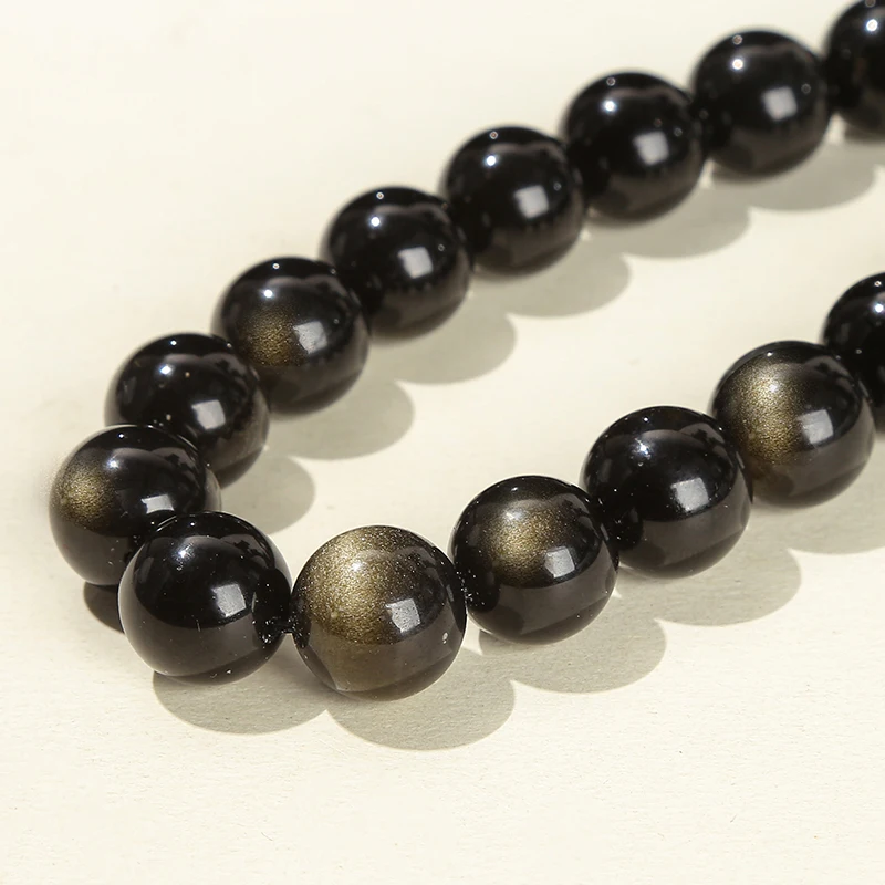 Natural Stone Golden Irisation Obsidian Bead Round Loose Spacer Gems Bead For Jewelry Making Diy Bracelet Necklace Accessories