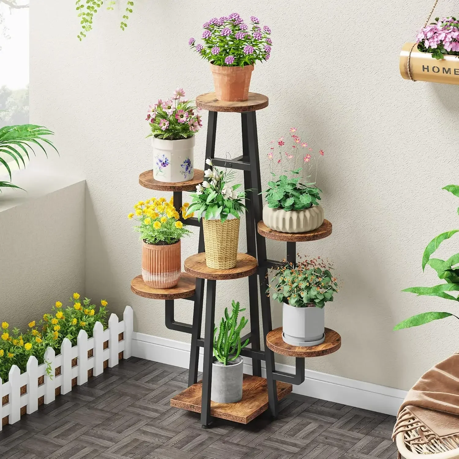 複数の植物用の屋内植物スタンド,木製コーナー,ポットホルダー,ラック,フラワースタンド,高い棚,プランターオーガナイザー,7レベル