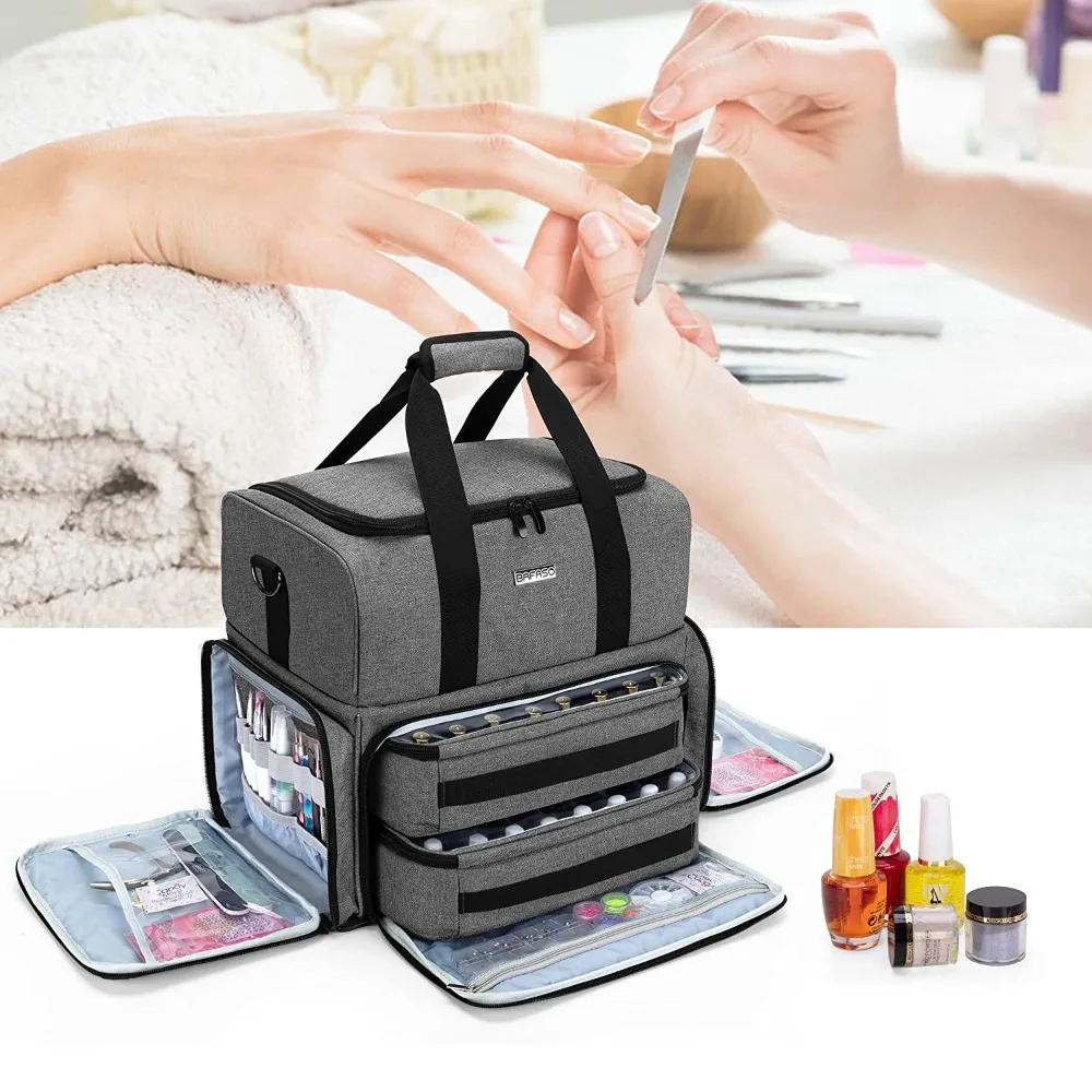 

Portable Large Capacity Nailpolish Storage Bag Nylon Nail Polish Gel Manicure Bag Removable Shoulder Bag Makeup Bag Women