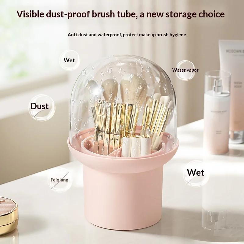 1PC Clear Desktop Organizer for Dorm, Lipstick & Makeup Brush Holder with Compartments, Dustproof Waterproof Storage Cylinder