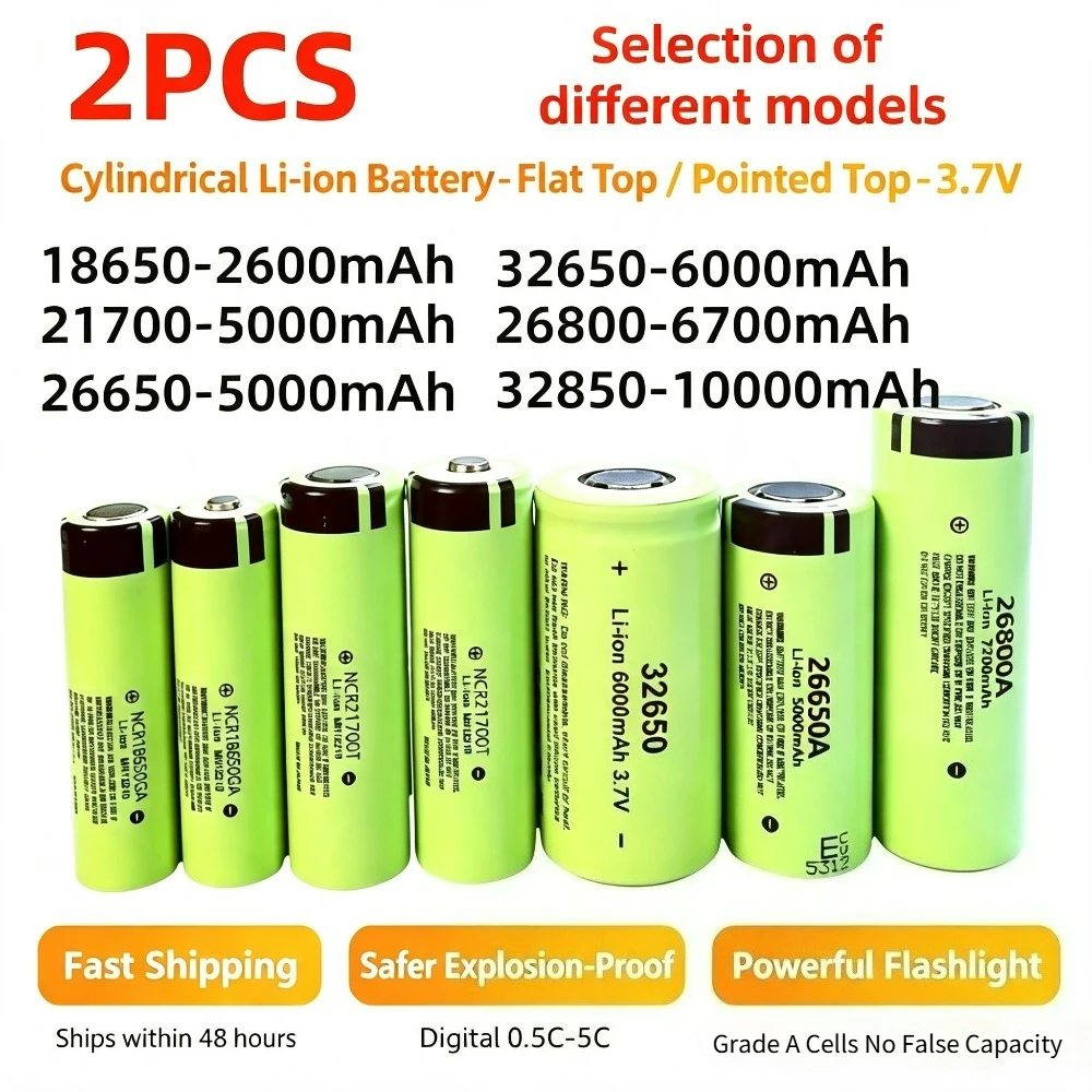 High Capacity 3.7V18650 21700 26650 26800 32650 Rechargeable Lithium Battery Strong Light Flashlight 1000 Cycles For Power Tools