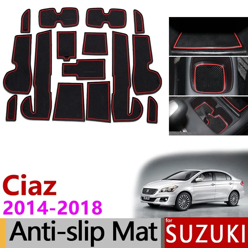 Anti-Slip Rubber Mats Gate Slot Cup Mat for Suzuki Ciaz 2014 2015 216 2017 2018 Maruti Suzuki Ciaz 15pcs Accessories Stickers