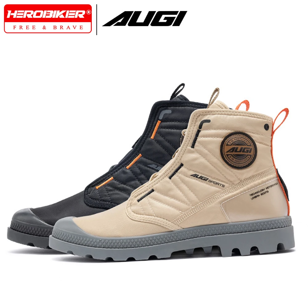 

AUGI New Casual Motorcycle High Top Canvas Shoes Non-slip Male Shoes Wear-resistant Soft Sneakers Breathable Canvas Shoes