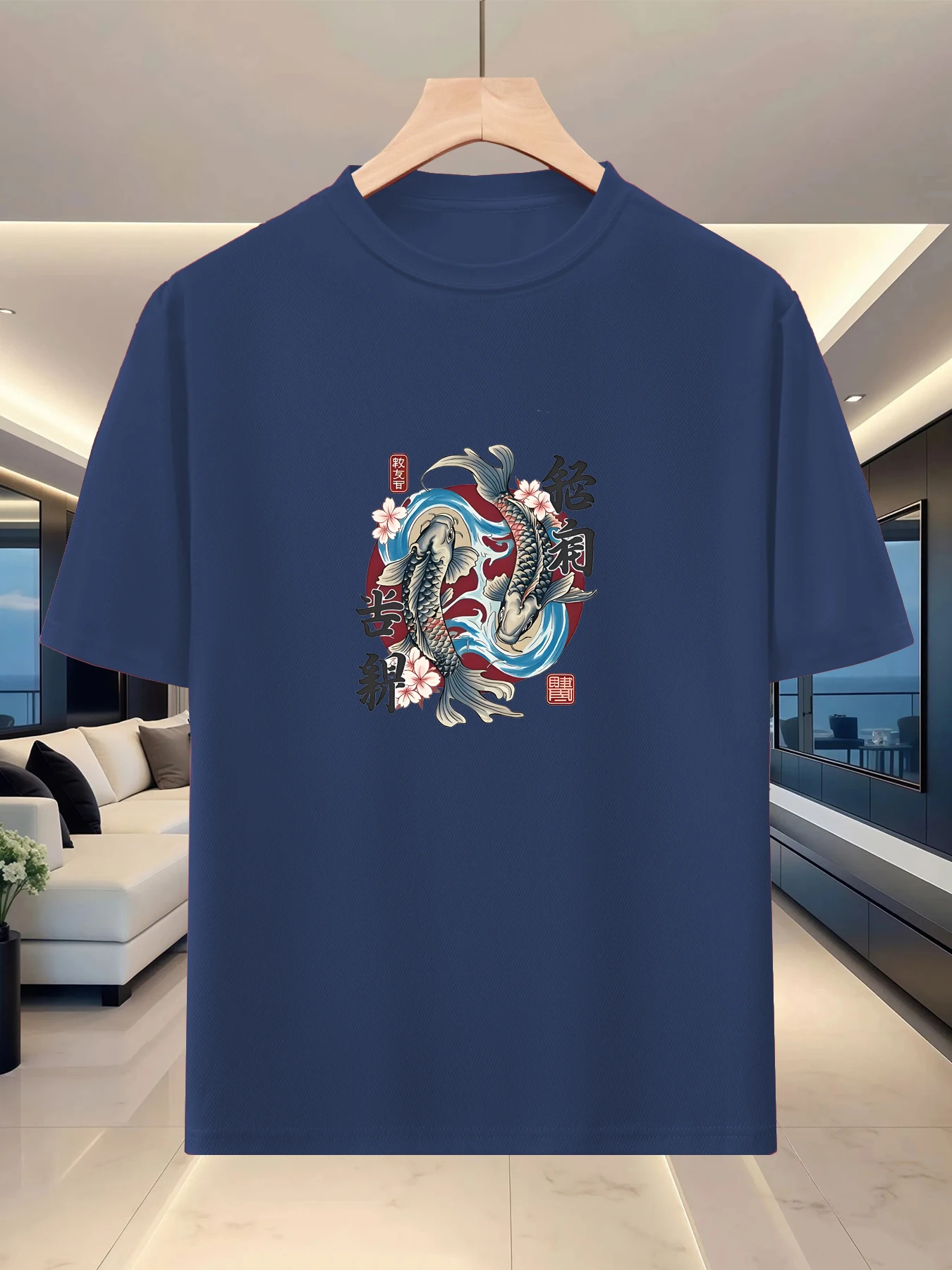 Artistic texture men's shoulder down short sleeved base for spring and summer outings, niche art printed lazy silhouette T-shirt