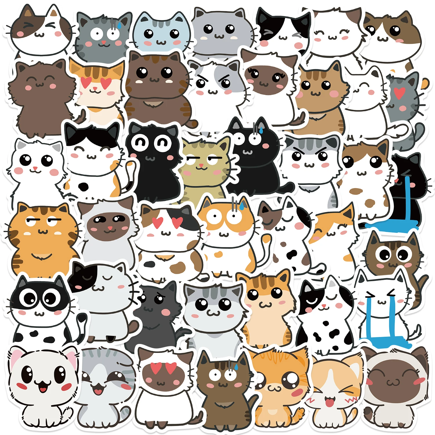 50PCS Cute Cat Stickers Vinyl Waterproof Cartoon Cats Sticker for Skateboard Scrapbook Luggage Water Bottle Laptop Kids Toys