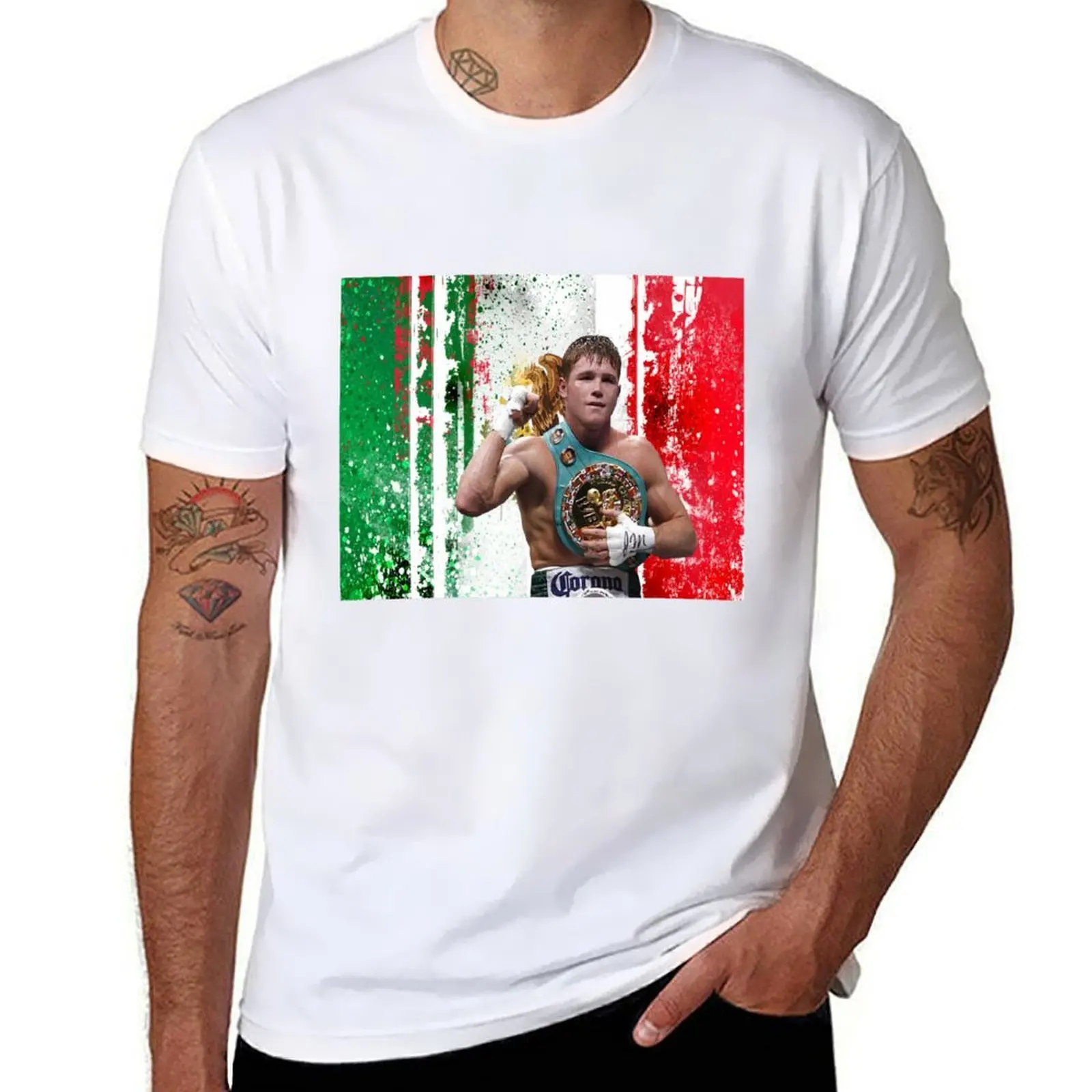 

Saul Canelo Alvarez Boxing Mexico flag T-Shirt cotton t shirts high quality man t shirt designer T-Shirt