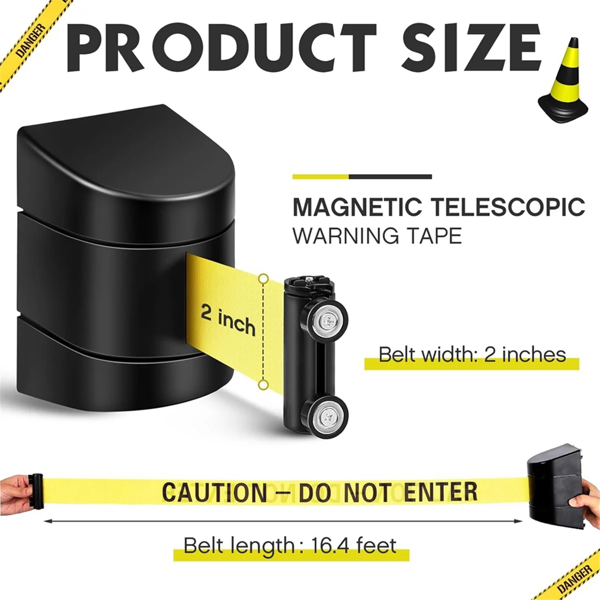 16.4 Ft Magnetische Muurbevestiging Intrekbare Riembarrière, Crowd Control Muurbarrière Vaste Veiligheidsgordel Met Abs Geval