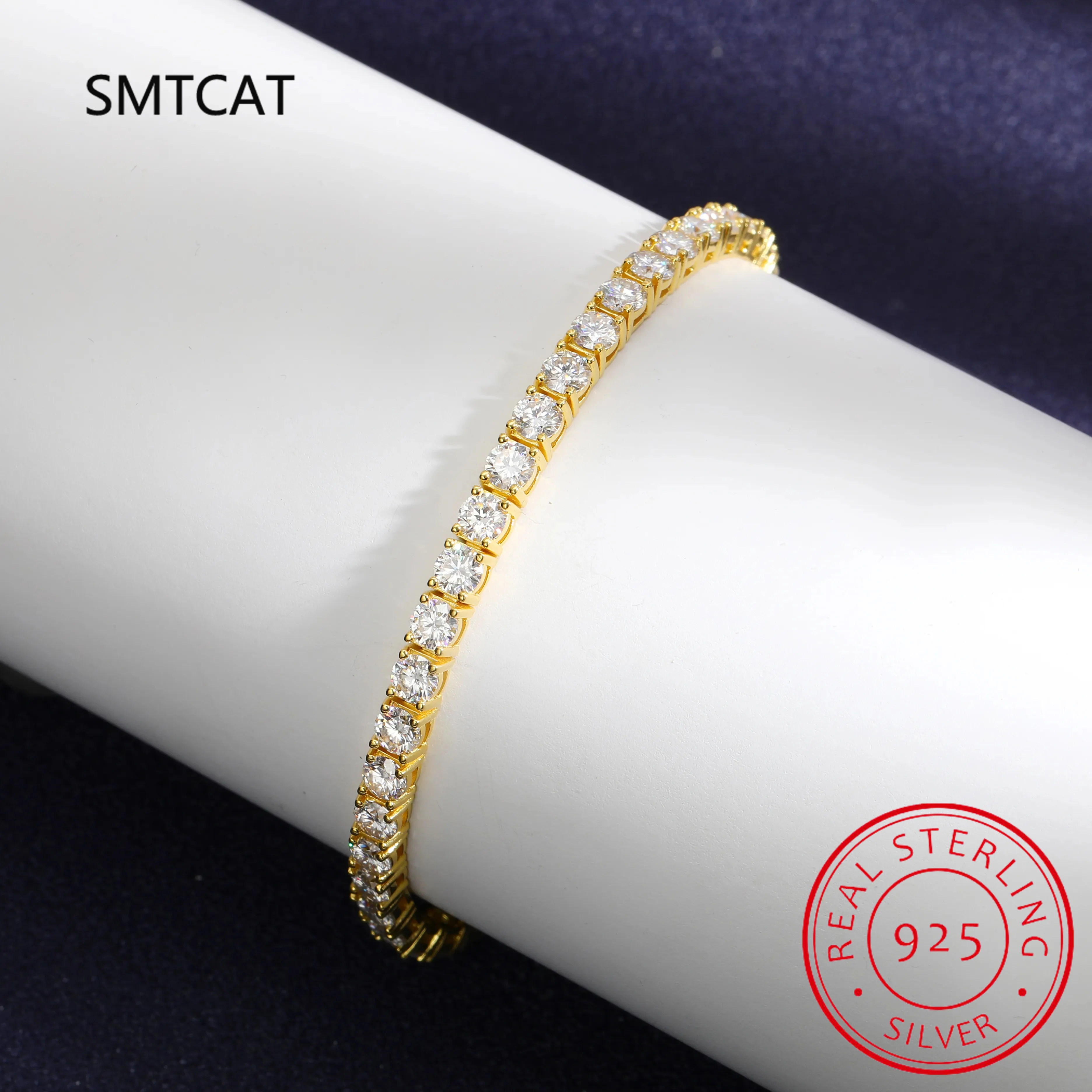 Real 2.5/3/4/5/6.5MM Full Moissanite Tennis Bracelet for Women Men S925 Silver Plated 18K Yellow Gold Diamond Bracelets