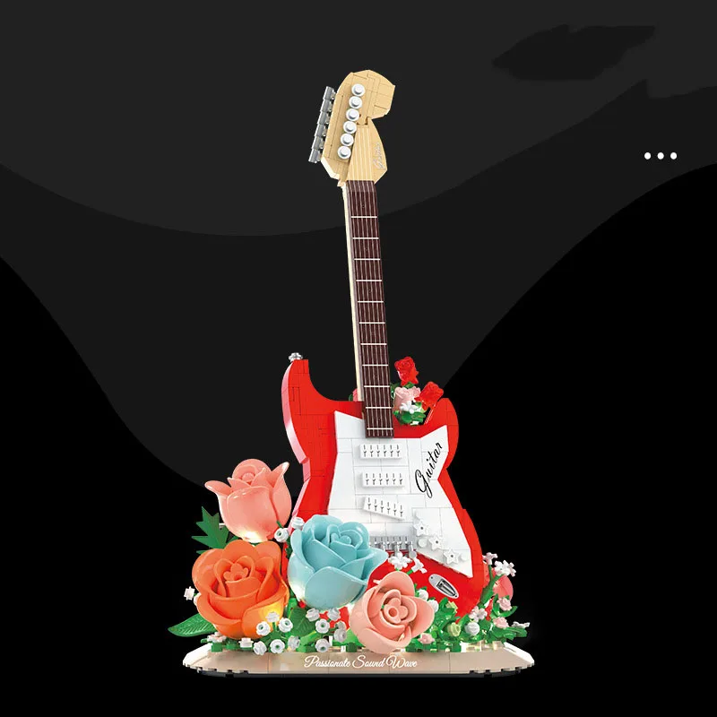 아이디어 뮤직 플라워 무브먼트 미니 블록 악기 전자 기타 조립 블록 조명 장난감 소녀 선물용