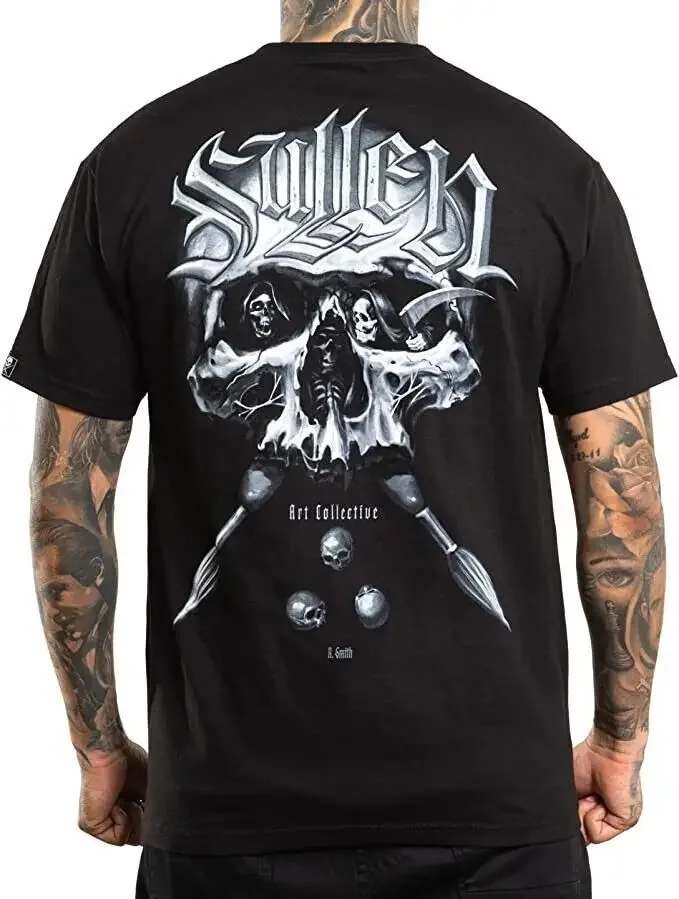 Sullen Pin Up Bike Street Life Gothic Americana Tattoo Art Mens Tee REAPER BADGE