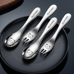 WORTHBUY Kid Cutlery Stainless Steel Child Spoon Fork Tableware Portable Tableware Set Kitchen Dinner Set With Cartoon Pattem