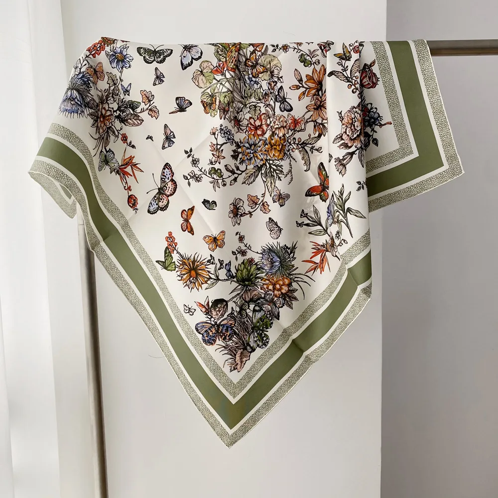 

Hand Rolled Edge Scarf 90CM Women Square Twill Bandanas Clothing Accessories Luxury Shawls Neck Head Decoration