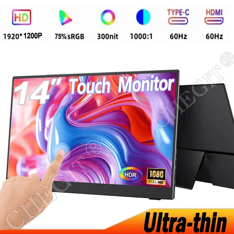 

14'' Portable Monitor Touchscreen 1.2K IPS Panel USB-C HDMI-Compatible Display VESA bracket hole for PC Laptop Xbox Switch