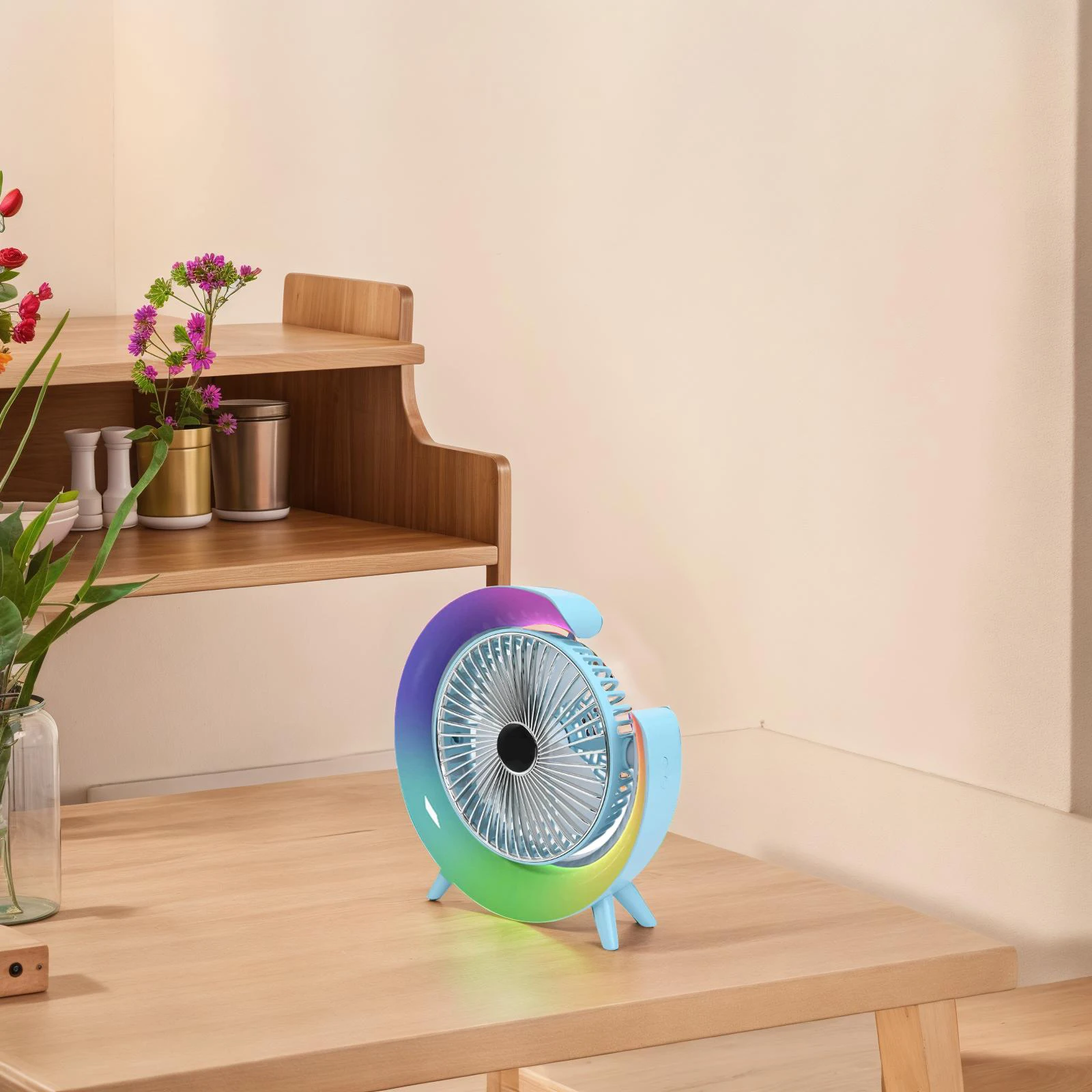 

Тихий портативный электрический вентилятор Whisper с тремя скоростями ветра и уникальными режимами освещения, идеально подходящий для путешествий или домашнего использования