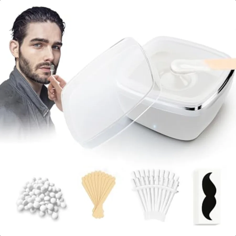 

Nose Wax Kit Men Nose Hair Wax Kit with 50g Wax 15 beard 20 Wooden Stick 30 Applicators USB Hair Waxing Kits Rapid Heating Cons