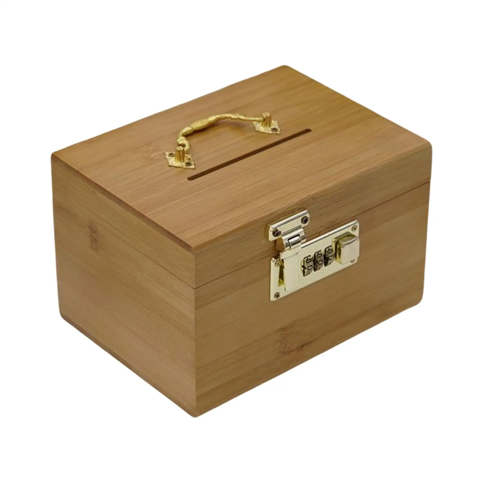 Wooden Money Saving Box Decoration Metal Handle Unique Password Lock Money Box Wood Storage Organizer Box for Kids & Adults Gift