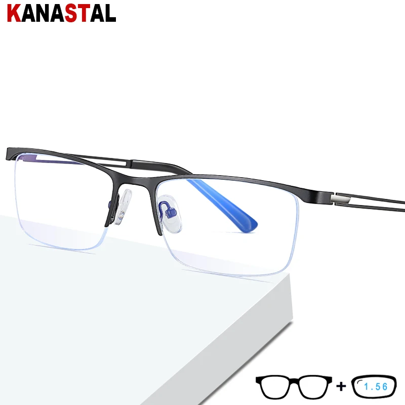 

Men Anti Blue Light Blocking Glasses Women Metal Small Half Frame Busniess Computer Eyewear Myopia Hyperopia Reading Glasses1.56