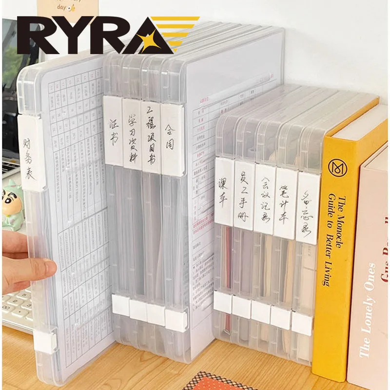 File Storage Box A4 File Labelable Double Buckle Transparent Save Desktop Space Storage Office File Favorites Folder Home Office