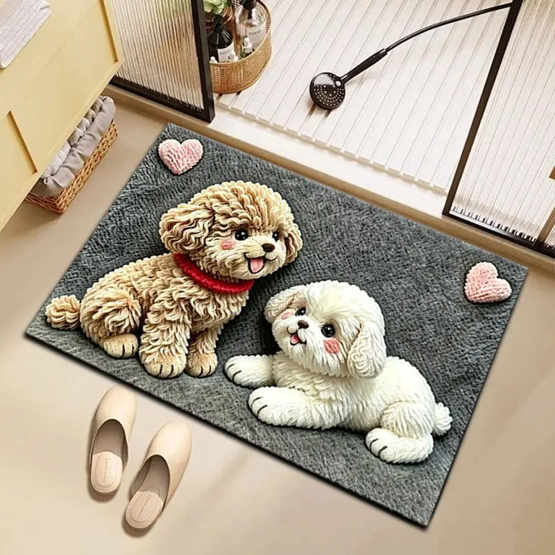 Cute Cartoon 3D Cat Dog Rug Soft Plush Bedroom Bedside Floor Mat Irregular Living Room Carpet Home Decoration Entrance Door Mat