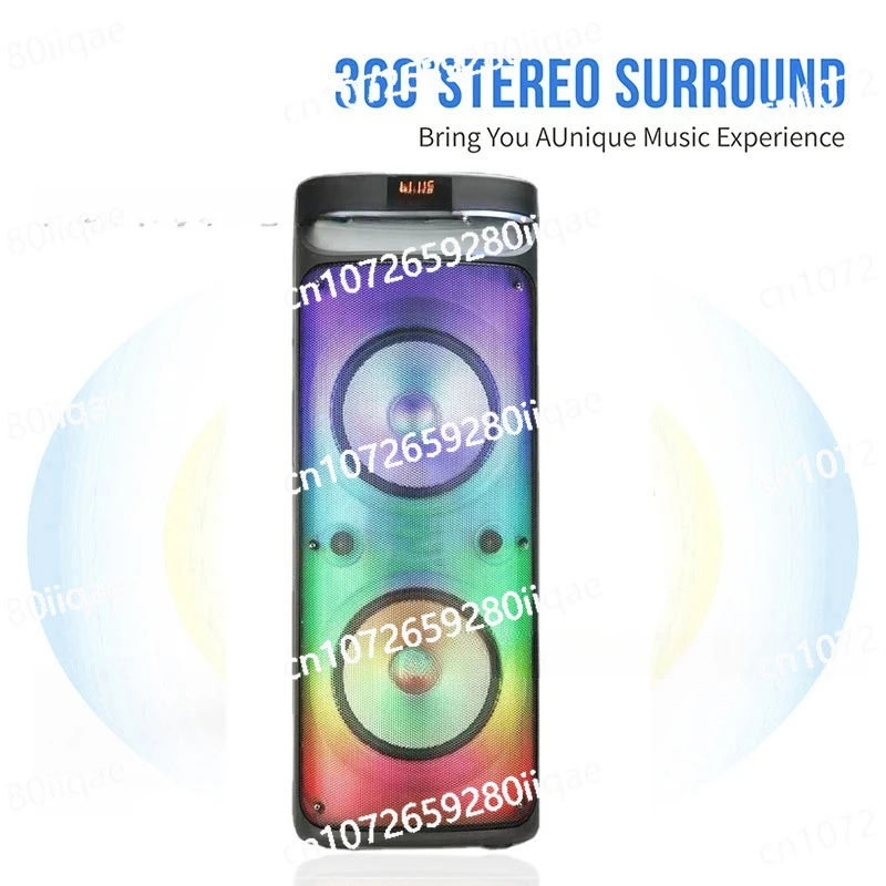 Double 10-inch square dance bluetooth speaker 60W high-power heavy subwoofer flame light big stereo