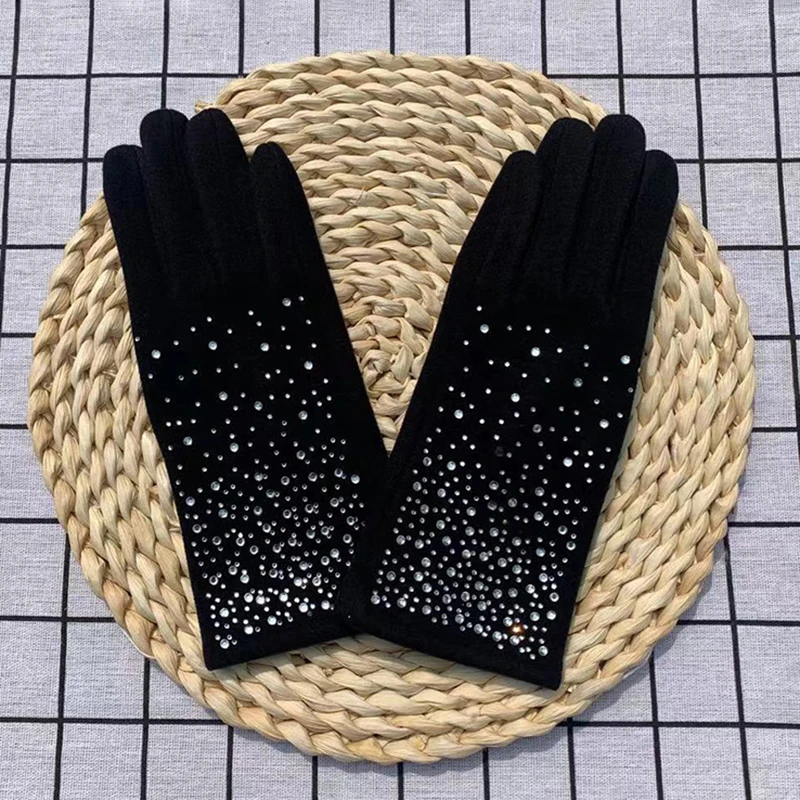 الشتاء أزياء الماس قفازات النساء خمر أنيقة شاشة تعمل باللمس الدراجات محرك سميكة يندبروف الدفء القفازات