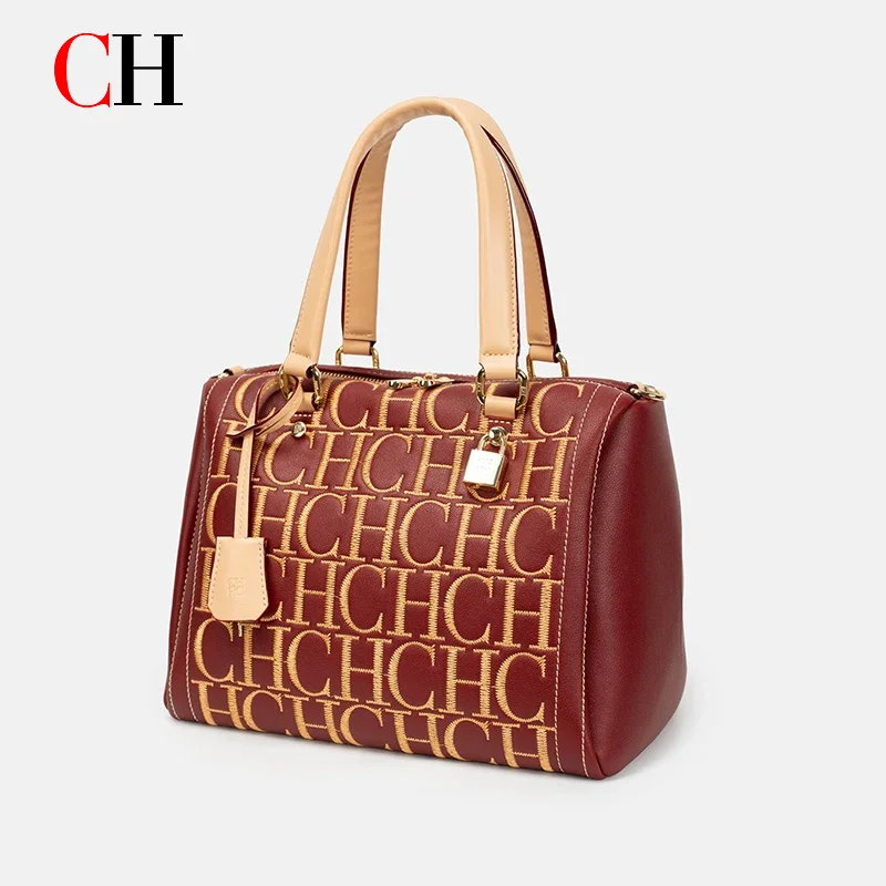 CH Elegant Leather Handbag Women CH Monogram Print Top Handle Shoulder Bag Daily Casual Wear Party Outfit