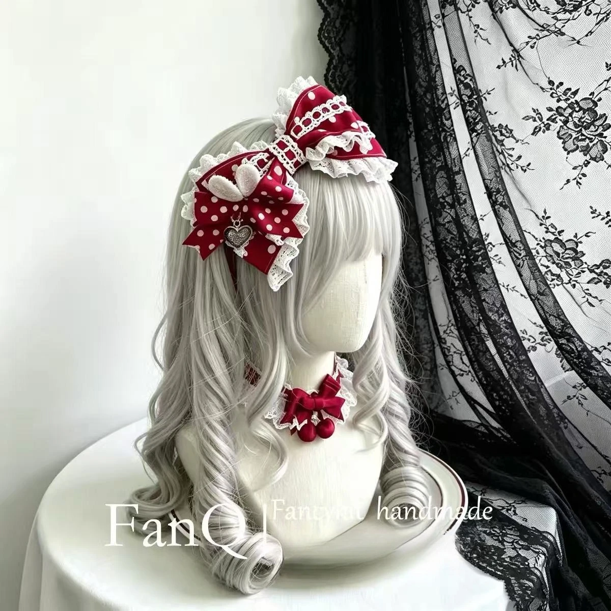 Sweet Lolita Rabbit Ear Headband Lace Ruffle Bow Ribbon Hair KC Vintage Gothic Women Cosplay Party Hair Accessories