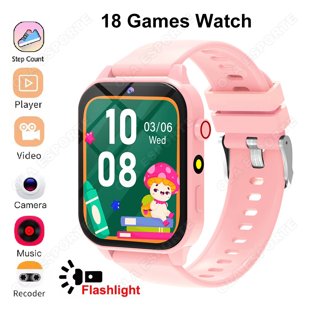 ساعة ألعاب جديدة للأطفال لمراقبة النوم وعداد الخطى ومصباح LED مزود بكاميرا أمامية وآلة حاسبة للأطفال هدية ساعة ذكية