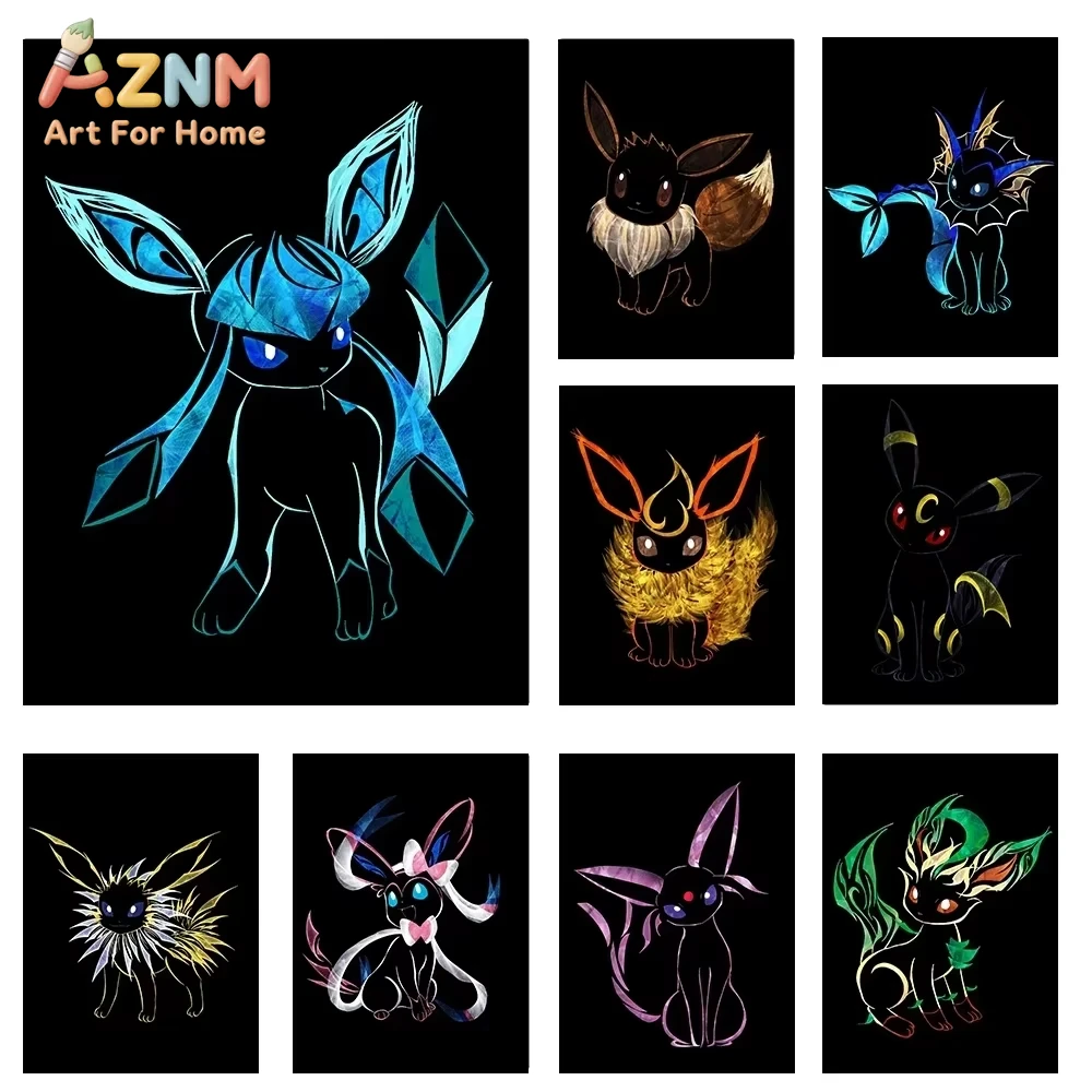 1 Stück, abstraktes Pokemon Eeveelutions-Poster, Eevee Umbreon Leafeon, Leinwandgemälde, Anime-Wandkunstdrucke, Wohnzimmer-Dekoration