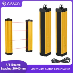 Safety Light Curtain Sensor Switch 4/6/8/10/12/16 Beam Safety Grating Security Device 10mm/20mm/40mm Resolution DC12 24V NPN/PNP