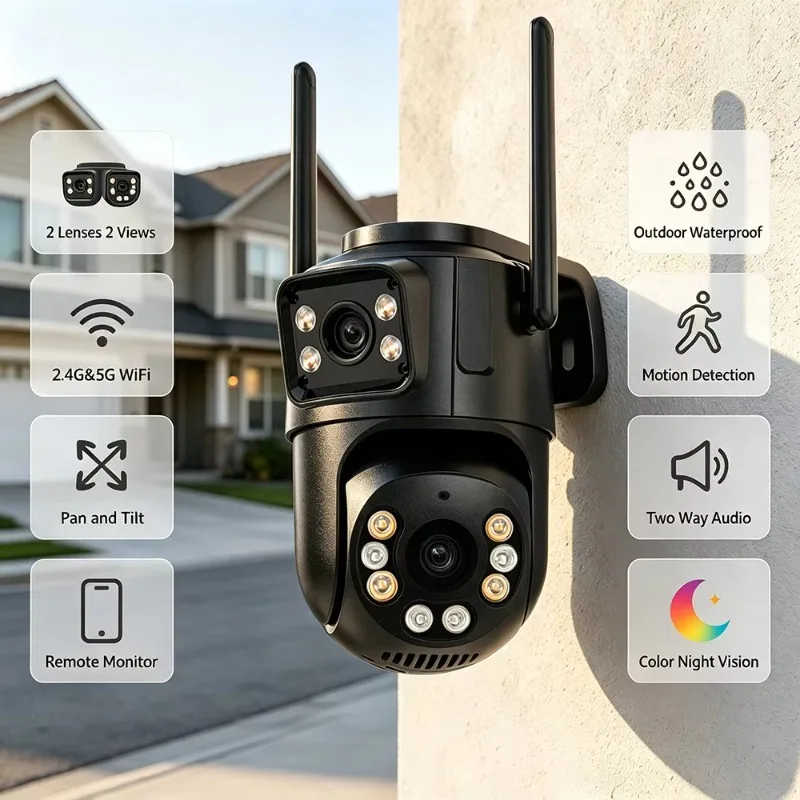 STLF dual lens WiFi high definition night vision intelligent surveillance PTZ IP ca'mera outdoor ICSee WiFi wireless CCTV