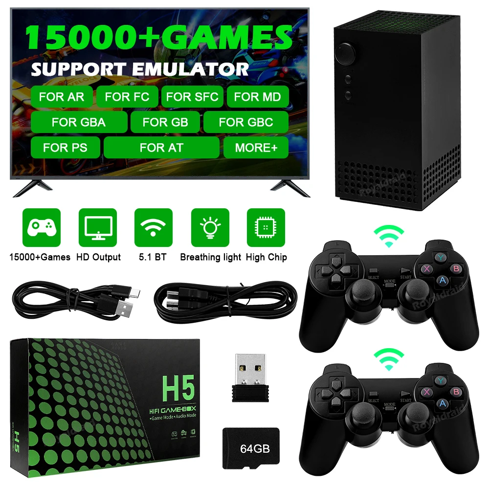 H5 D20 HiFi ستيريو الصوت لعبة فيديو وحدة التحكم 2.4G وحدة تحكم لاسلكية 4KHD 15000 + ألعاب ل PS/GBA/FC/SFC ث بلوتوث متوافق