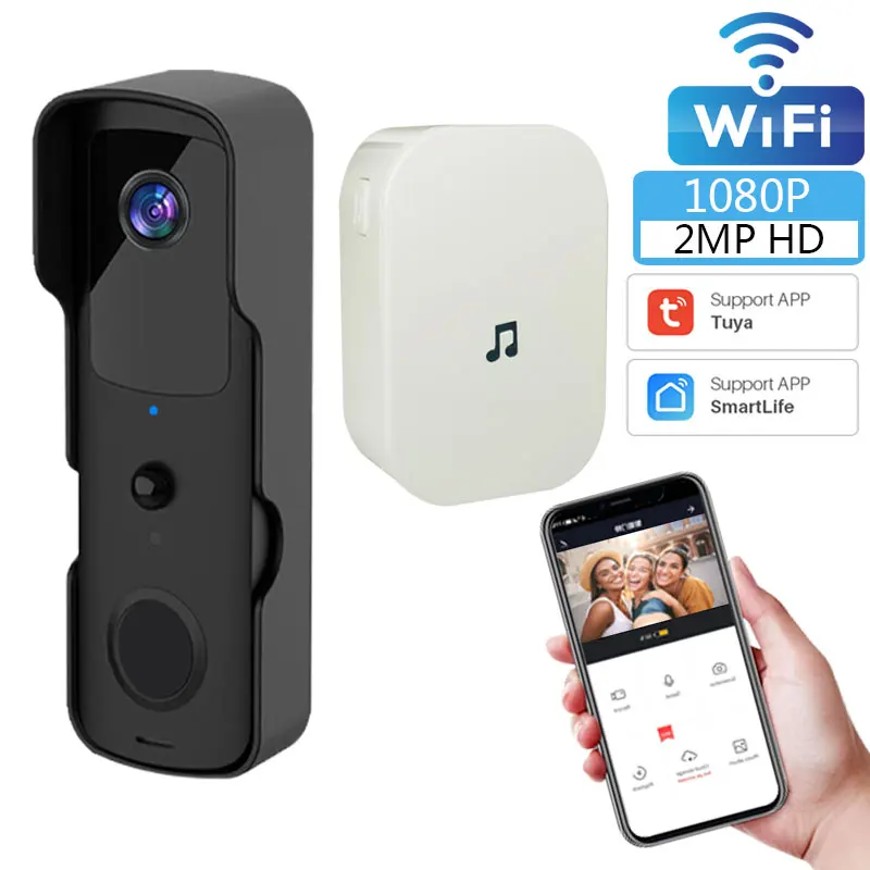 

Умный Tuya WIFI дверной звонок HD 1080P видео открытый беспроводной домашний дверной звонок водонепроницаемый аккумулятор домофон динамик телефон камера