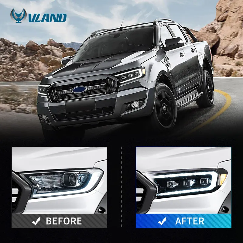 VLAND Full LED Front Lamp Head Lights Assembly 2015-2019 2020 With Dynamic Turn Signal for Ford Ranger T6 T7 T8 - Image 5