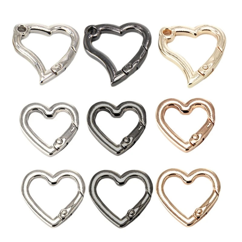 Y1UB 10Pcs Heart Shaped Spring Snap Clip Metal Keychains Buckle Backpacks Carabiner Dog Chain Buckle Connectors AntiRust