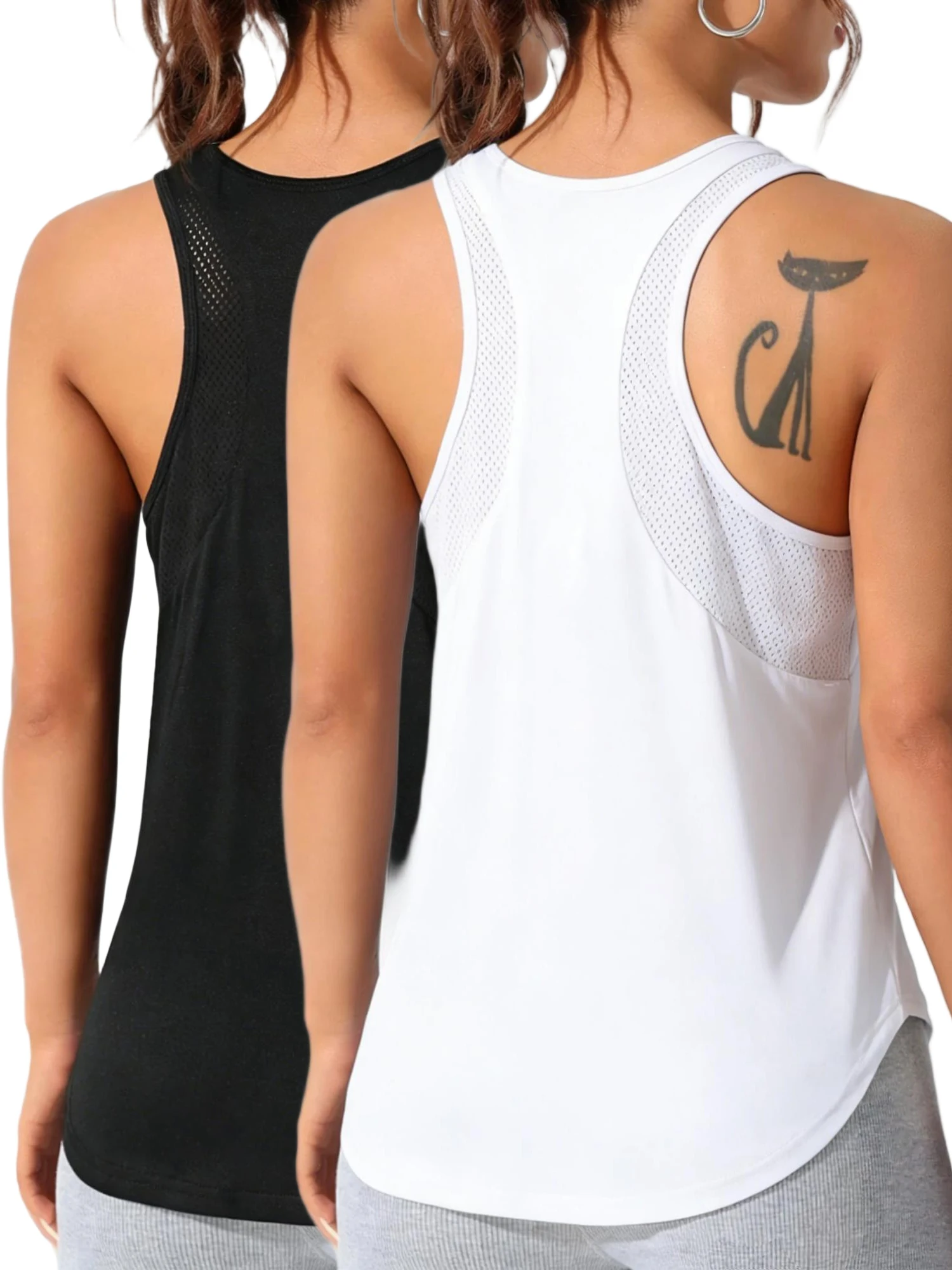 2PCS Solid Color Running Sport Vest Summer Breathable Singlet Mesh Fitness Sleeveless Clothes Loose GYM Fashion Womens Tank Tops