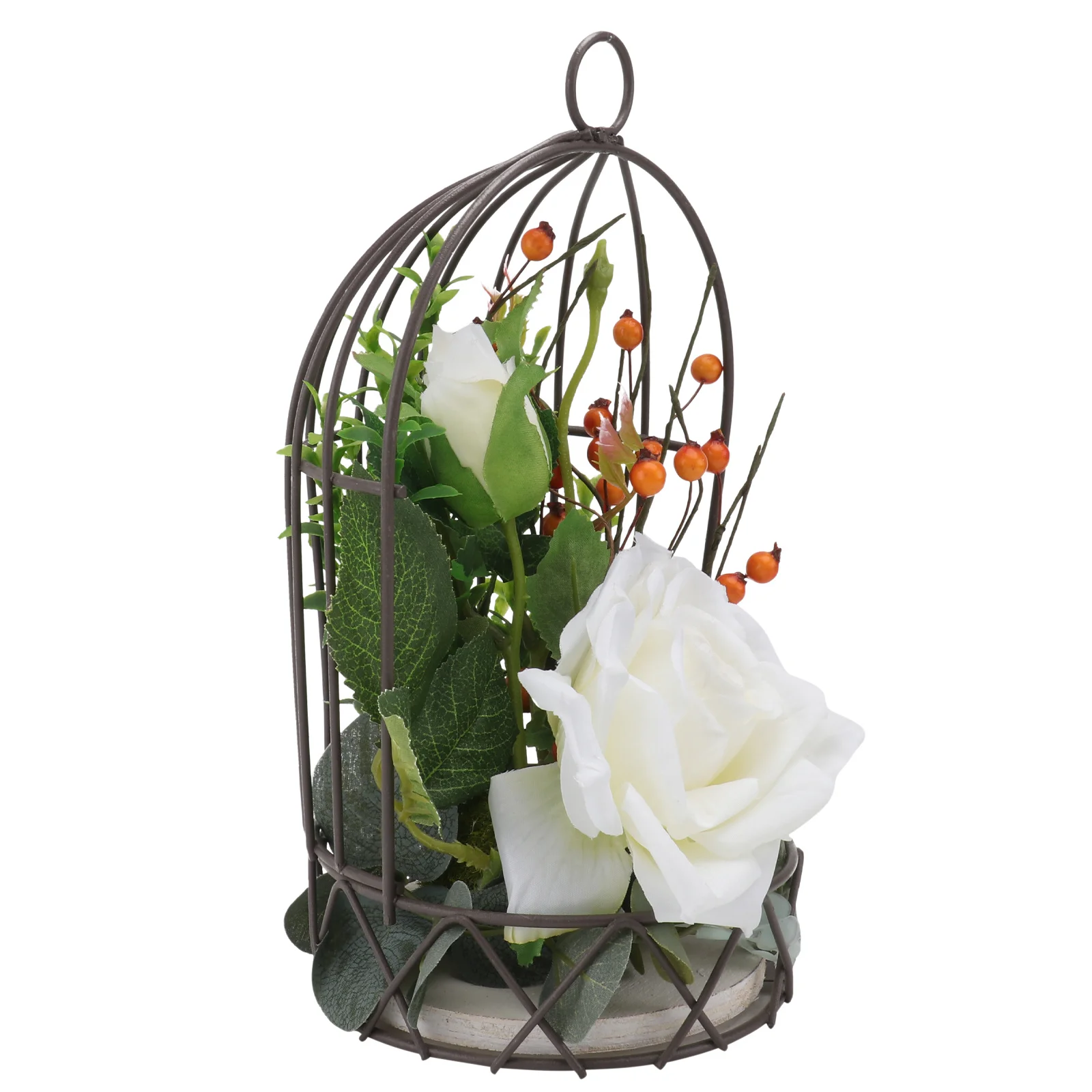 

1Pcs Hanging Birdcage Simulation Rose Flower Dining Table Decorative Festival Simulation Flower Art Simulated Rose Birdcage