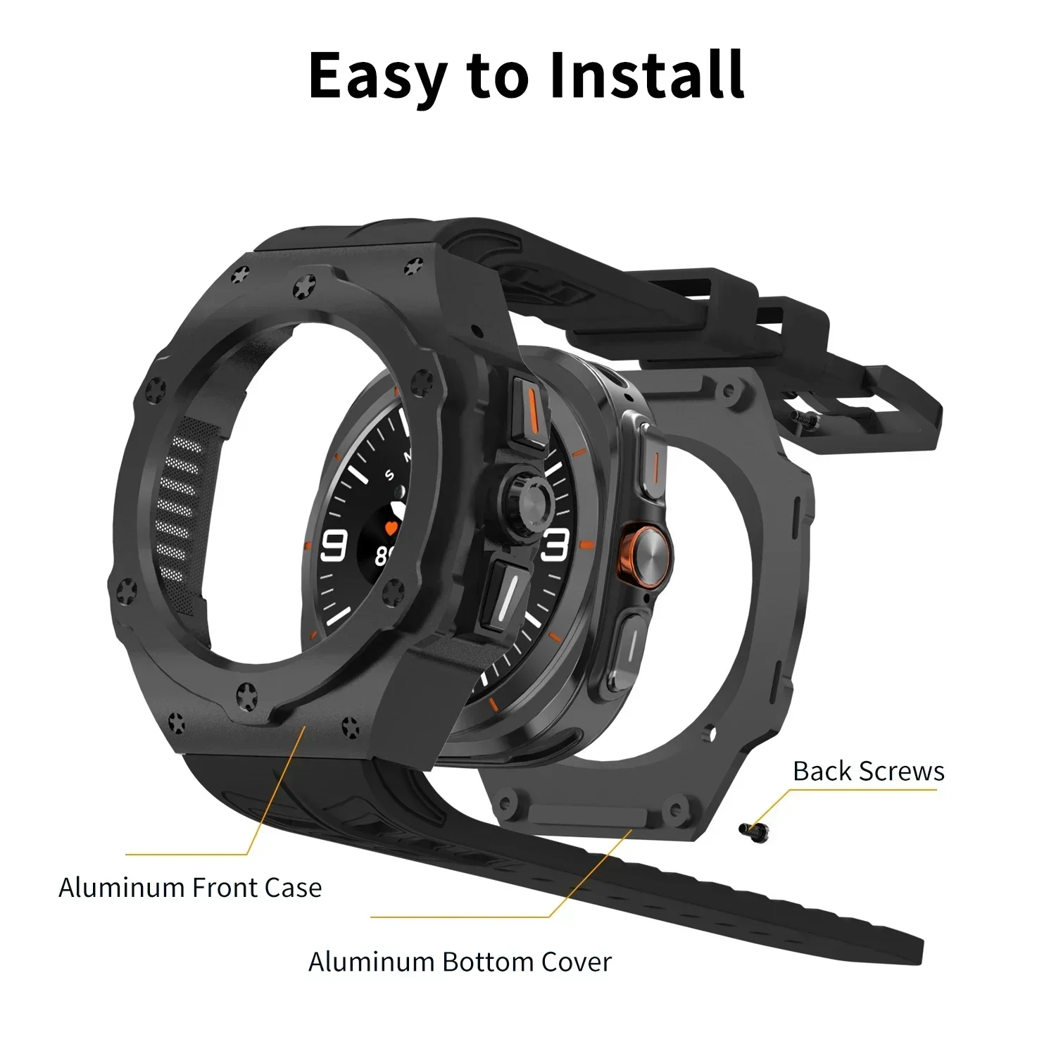 Kit de modificación de lujo para Samsung Galaxy Watch Ultra, funda de modificaciones de fibra de carbono de 47mm, correa de goma, accesorios DIY