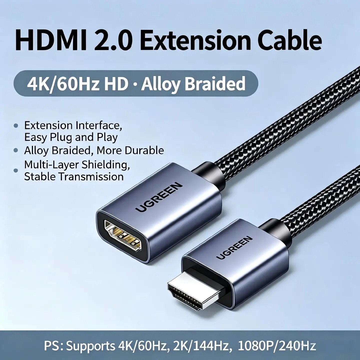 UGREEN HDMI 2.0 Audio Verlengkabel Man naar Vrouw HD 4K@60Hz 18Gbps Gevlochten 50cm 1m 2m 3m Notebook Game Monitor Televisie PS