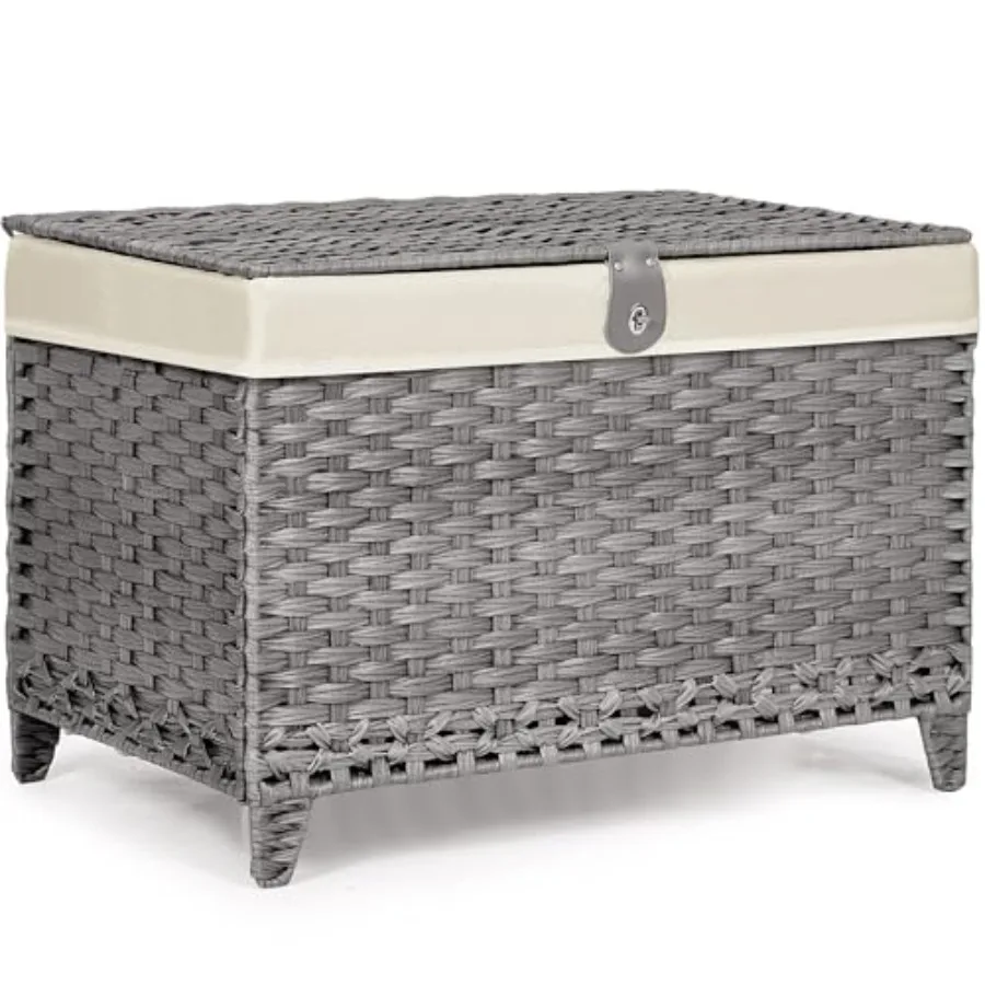 

Wicker Storage Basket with Lid Rattan Shelf Basket with Removable Liner Bag 200L Storage Bin Storage Trunk with Heightened Feet