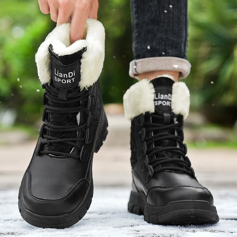 أحذية رجالية للاستخدام الخارجي مع أحذية ثلج مخملية سميكة ودافئة، أحذية قطنية مقاومة للماء والبرودة، تصميم بسيط وأنيق #5