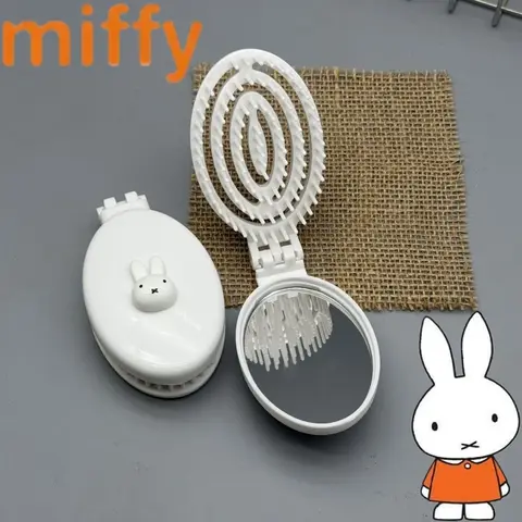 Simple Miffy Rabbit Sweet Cute Creative Cartoon Pattern Peripheral Fashionable Small Portable Folding Mirror Massage Airbag Comb