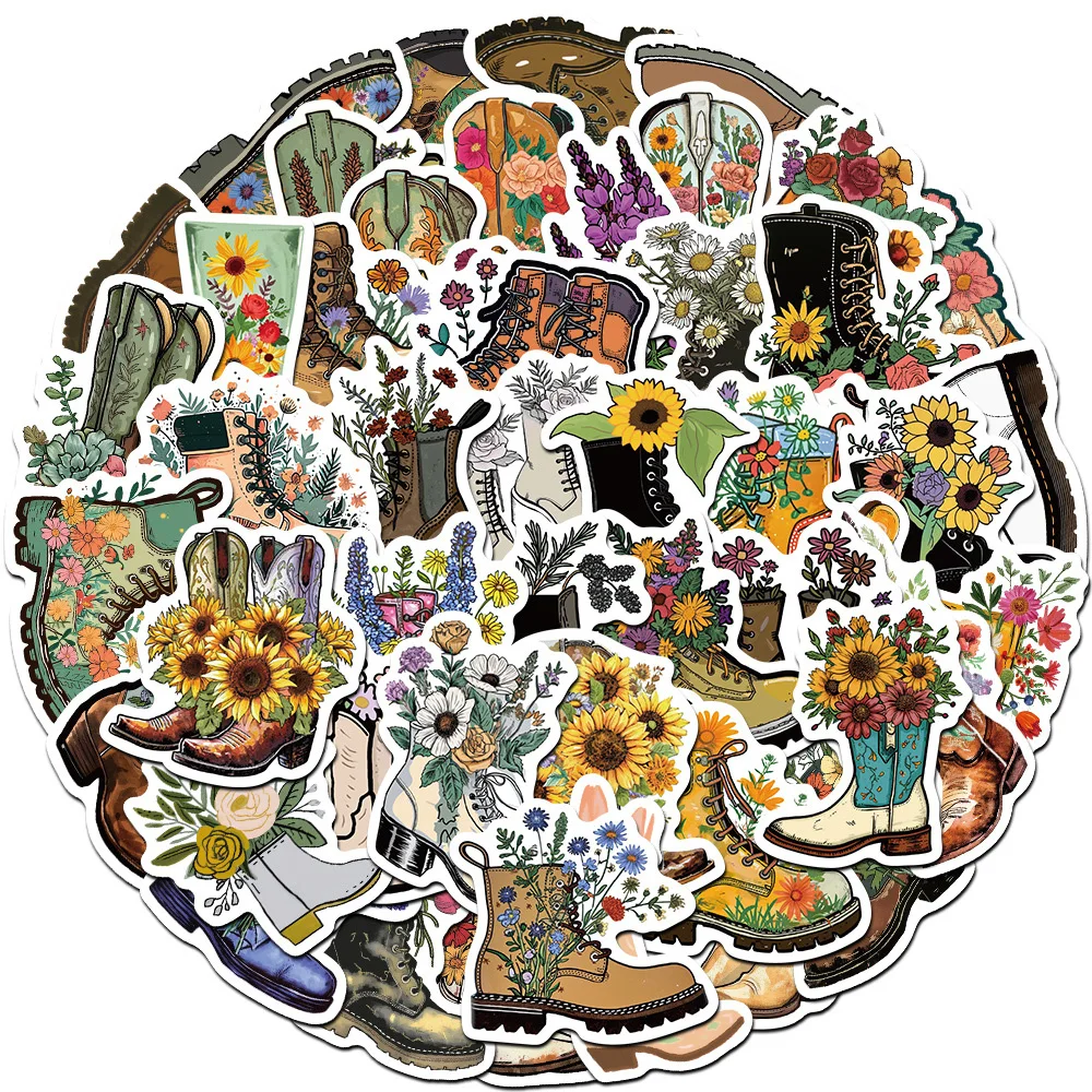 10/30/50pcs Boots and Flower Art Pattern Sticker Aesthetic Cartoon Decals Luggage Phone Laptop Creative Graffiti Sticker Packing