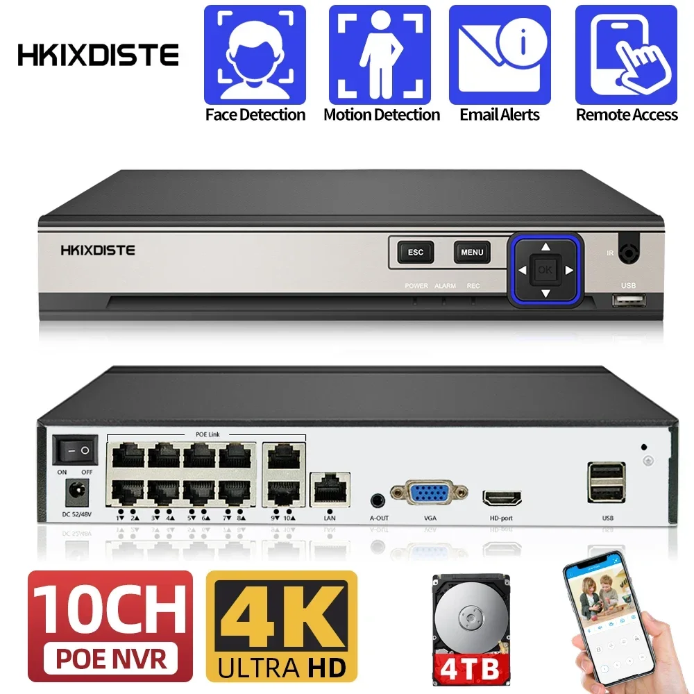 

H.265+ Max 4K Output CCTV NVR 4CH 8CH 10CH 4K Security Video Recorder Motion Detect Mini CCTV NVR Face Detection For Xmeye App