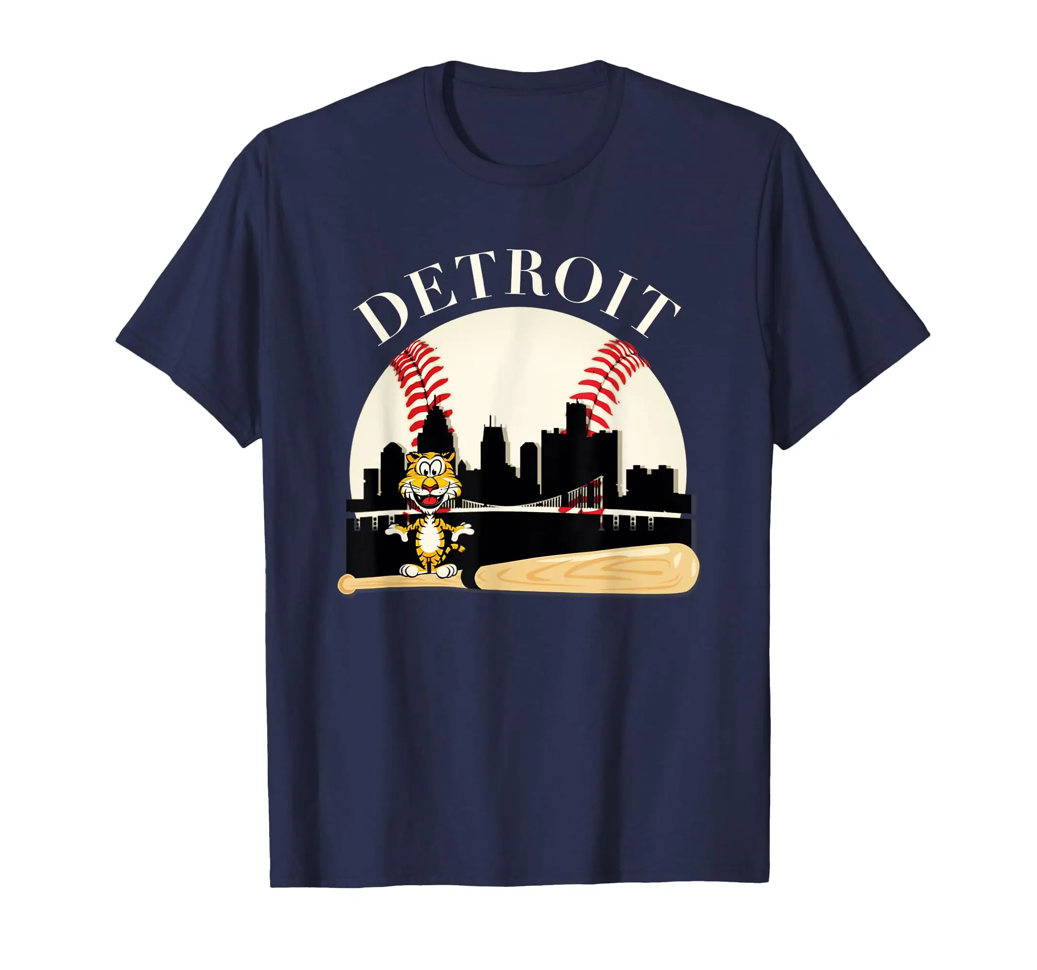 Detroit Baseball Tshirt Tiger Mascot and Skyline Classic Logo T Shirt and Stickers, Unisex Adult T Shirt Collection