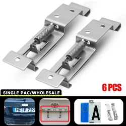 6 PCS Rectangular Car License Plate Spring Loaded Stainless Steel Bracket Cars Frame Holder Clamps Trailer Number Plate Clips