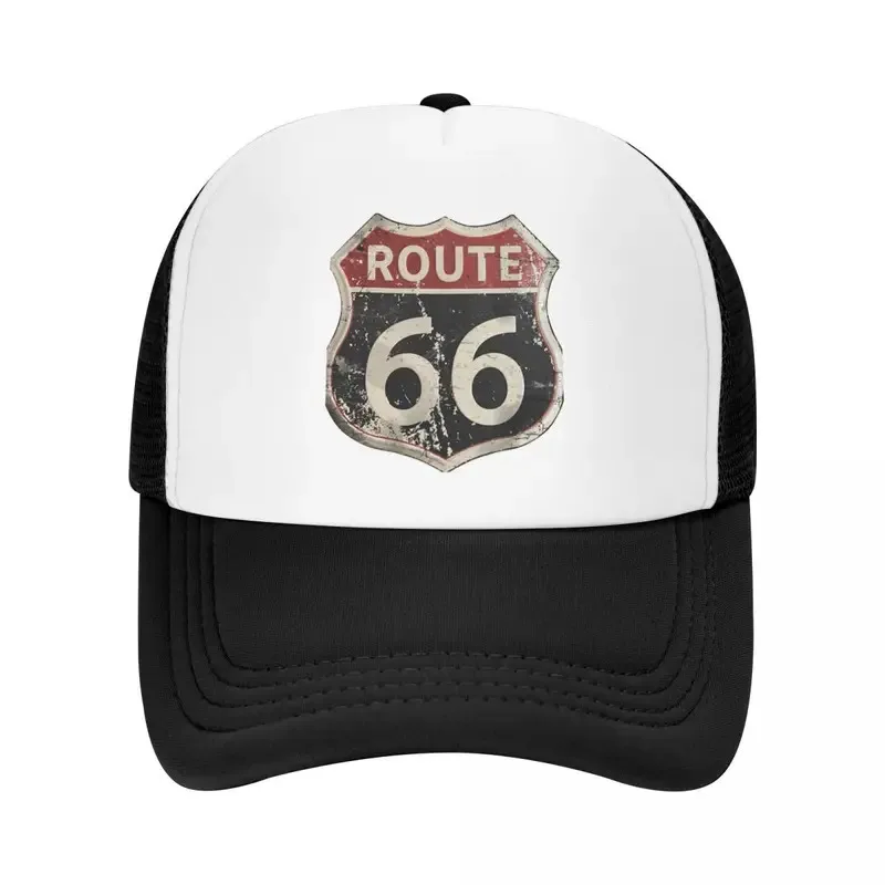 Route 66 Vintage Sign Baseball Cap for Men & Women - Adjustable Breathable Mesh Snapback, Retro Americana Design, Lightweight Su