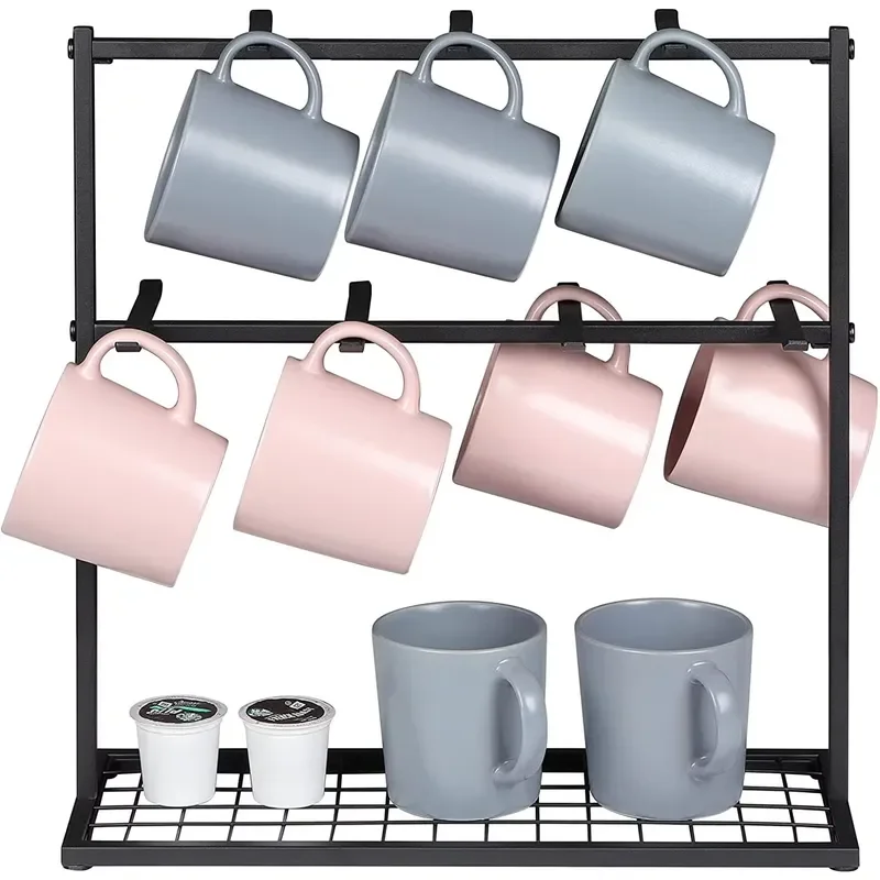Wall Mounted Rotary Kitchen Storage Tray Coffee Cup Rack Multi Purpose Organizer Shelf for Home Kitchen Cabinet